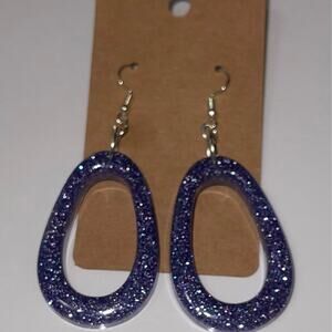 Handmade epoxy resin dangle oblong earrings‎ - dark lavender glitter